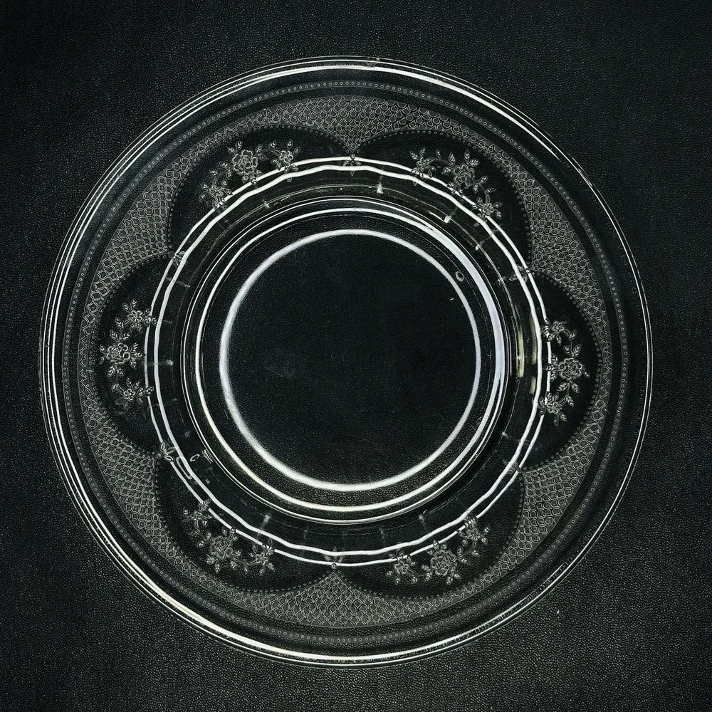 2 Fostoria Virginia Clear Glass Salad Plates Etched Vintage RARE Pattern 1923